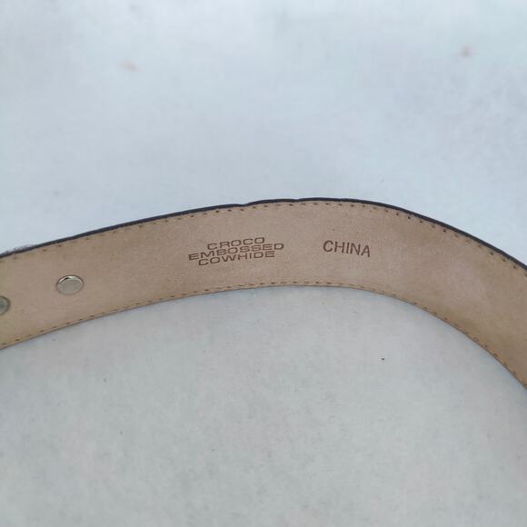 Fossil Women Large Brown Croc Embossed Cowhide Leather Belt 38" Silver buckle 96 - Picture 5 of 8